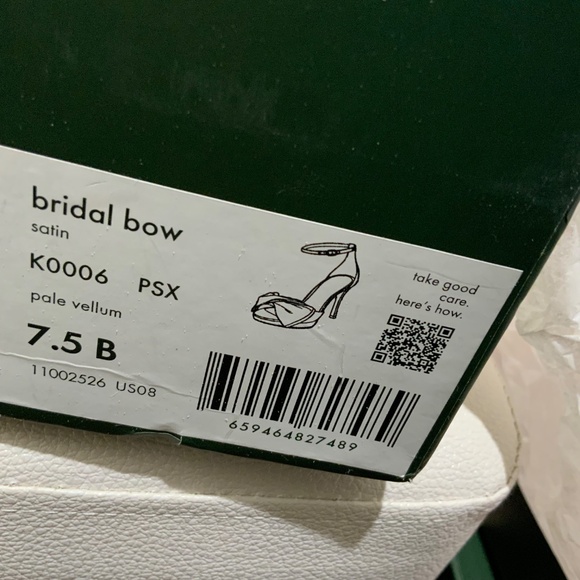 Kate Spade Bridal Bow Champagne Satin Platform Sandal Stiletto Heel Evening pump - Picture 9 of 10
